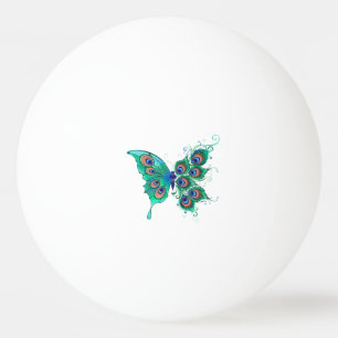 Butterfly with Green Peacock Feathers Ping Pong Ball