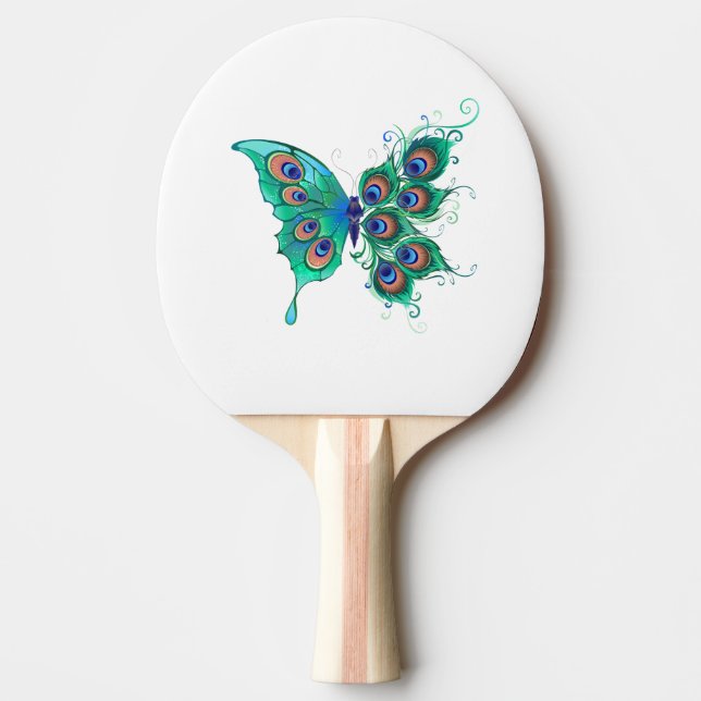 Butterfly with Green Peacock Feathers Ping Pong Paddle (Front)