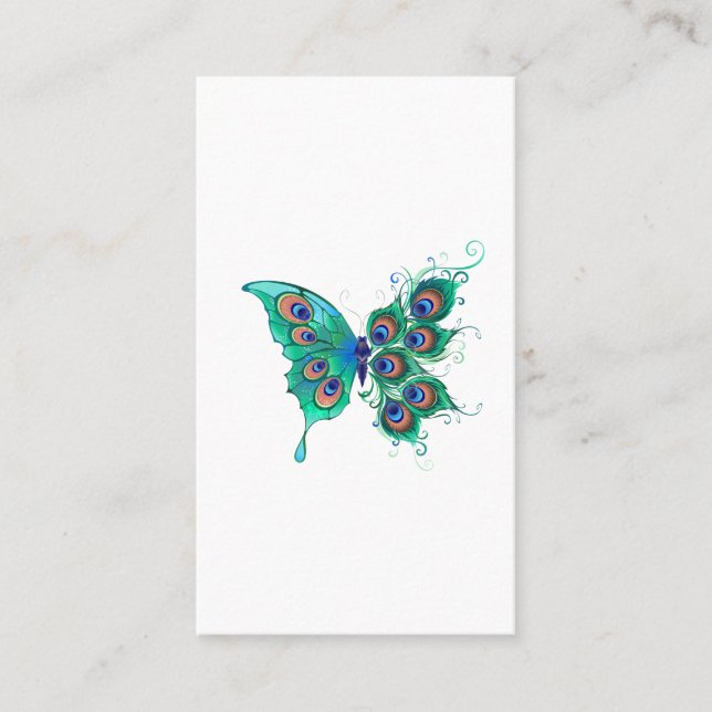 Butterfly with Green Peacock Feathers Referral Card (Front)