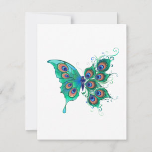 Butterfly with Green Peacock Feathers Save The Date
