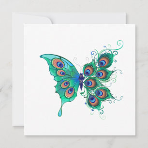 Butterfly with Green Peacock Feathers Save The Date