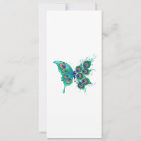 Butterfly with Green Peacock Feathers