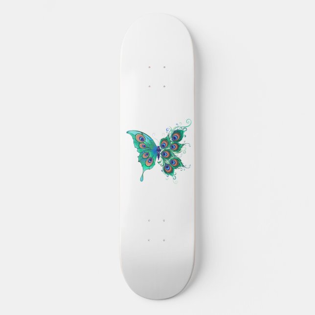 Butterfly with Green Peacock Feathers Skateboard (Front)