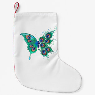 Butterfly with Green Peacock Feathers Small Christmas Stocking