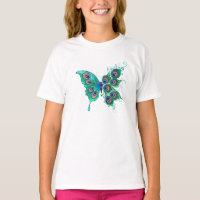 Butterfly with Green Peacock Feathers