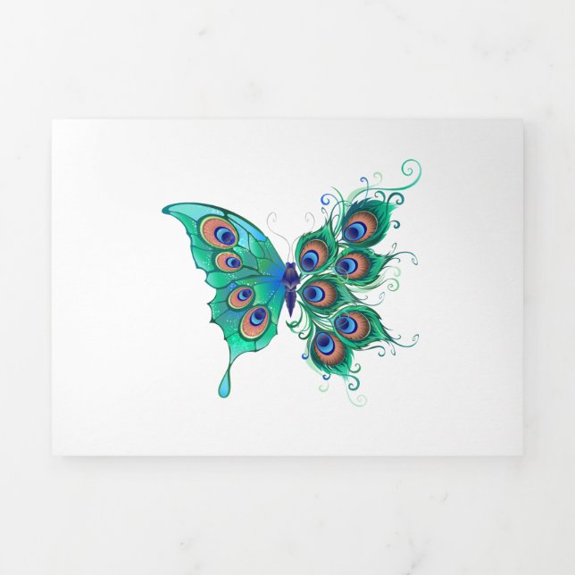 Butterfly with Green Peacock Feathers Tri-Fold Programme (Cover)