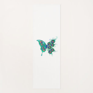 Butterfly with Green Peacock Feathers Yoga Mat