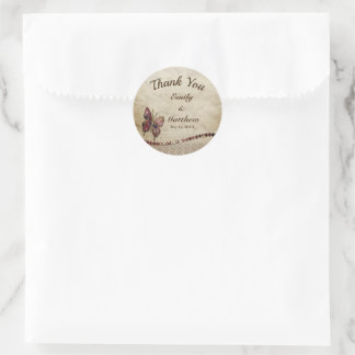 Butterfly with Lace & Antique Wedding Thank You Classic Round Sticker