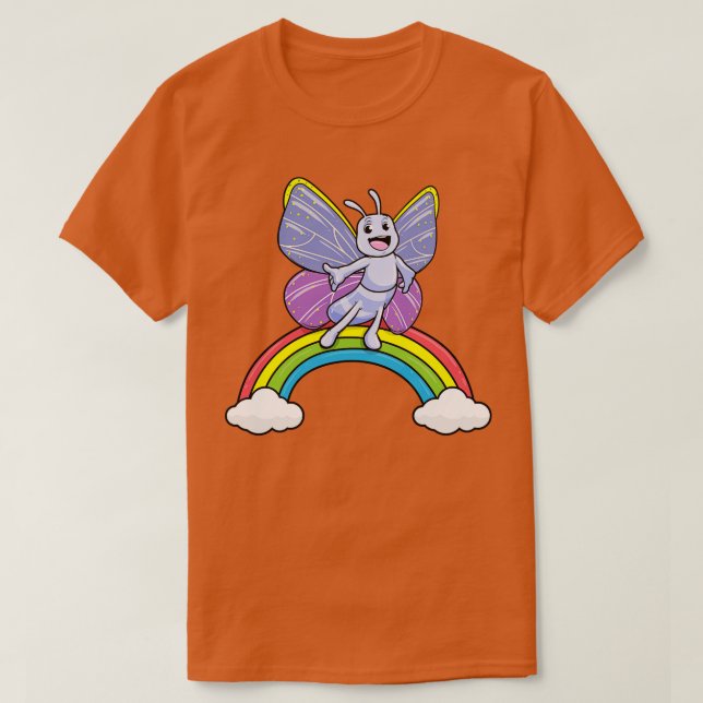 Butterfly with Rainbow and Clouds T-Shirt (Design Front)