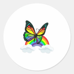 Butterfly with Rainbow Classic Round Sticker