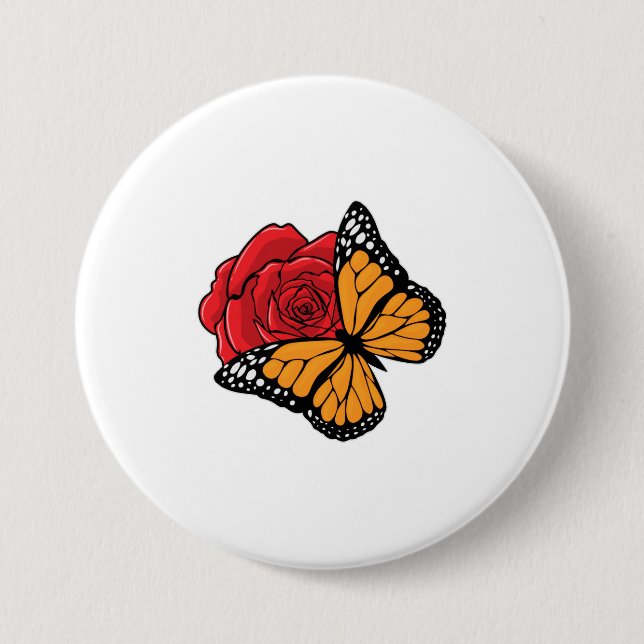 Butterfly with Rose 7.5 Cm Round Badge (Front)