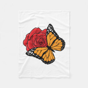 Butterfly with Rose Fleece Blanket