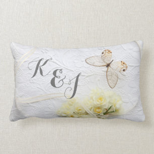 Butterfly with spring flowers wedding lumbar cushion