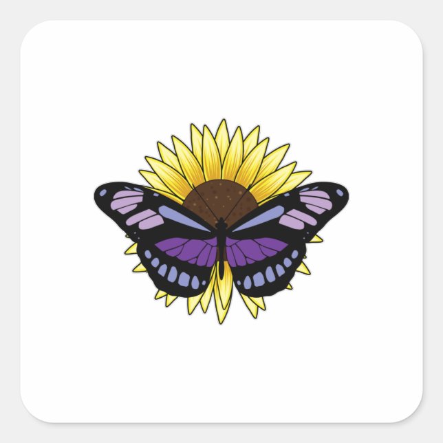Butterfly with Sunflower Square Sticker (Front)