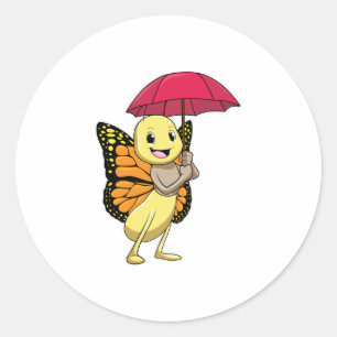 Butterfly with Umbrella Classic Round Sticker