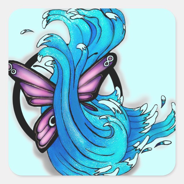 Butterfly with Waves Square Sticker (Front)