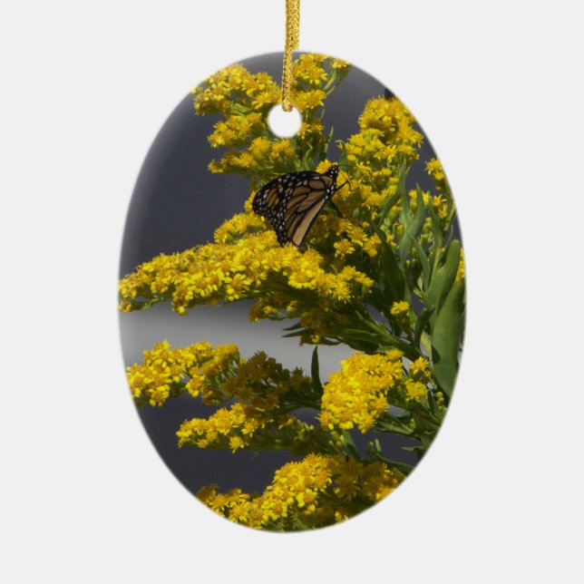 Butterfly with Yellow Wildflowers Ornament (Front)