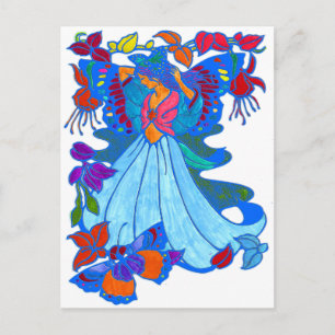 Butterfly Woman Floral Design Postcard