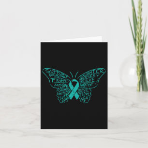 Butterfly Words Teal Ribbon Support Ovarian Cancer Card