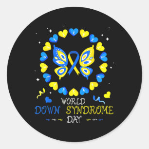 Butterfly World Down Syndrome Day Awareness Socks  Classic Round Sticker