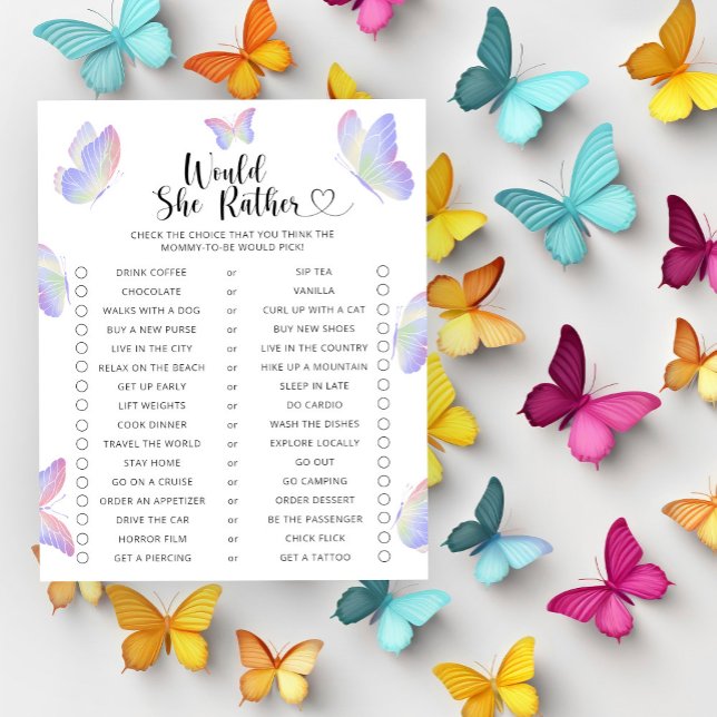 Butterfly / Would She Rather Baby Shower Game (Creator Uploaded)