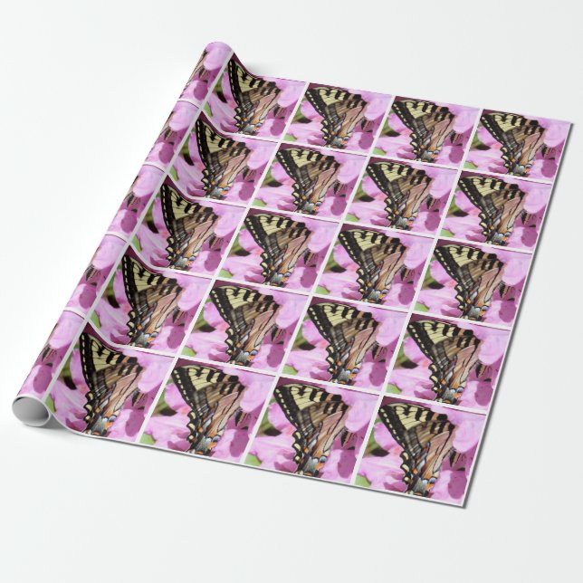 Butterfly Wrapping Paper With Pink Flower (Unrolled)