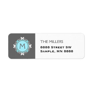 Butterfly Wreath Monogram White Ice Blue Grey