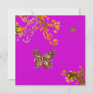 BUTTERFLY ,YELLOW FLORAL SWIRLS pink purple violet Invitation