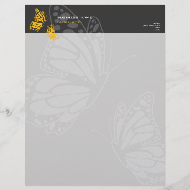 Butterfly Yellow & Grey Elegant Modern Simple Customized Letterhead (Front)