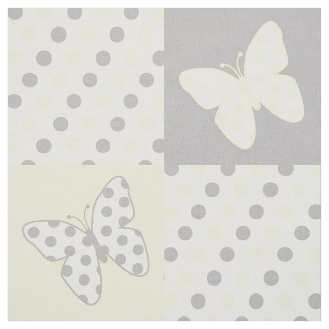 Butterfly Yellow Grey Polka Dots Fabric (Swatch)