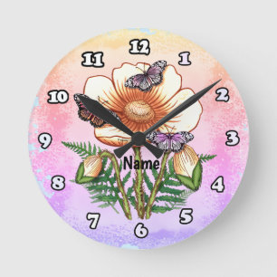 Butterfly Yellow Poppy Round Clock