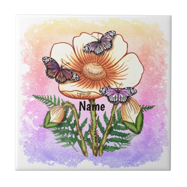Butterfly yellow Poppy  Tile (Front)
