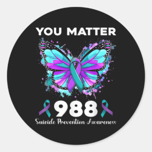 Butterfly You 988 Suicide Prevention Awareness Rib Classic Round Sticker