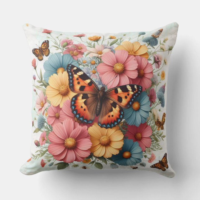 Butterflys and flowers pattern cushion (Front)