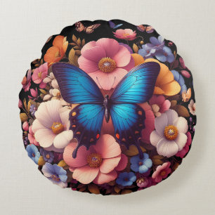 Butterflys and flowers pattern round cushion