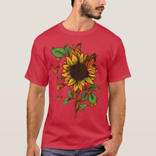 Butterflys And Sunflowers Gardening Field Sunflow T-Shirt