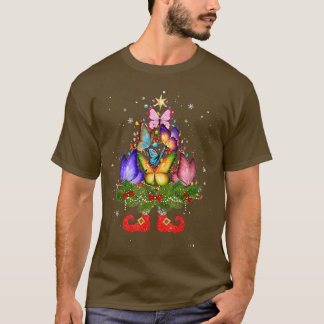 Butterflys Christmas Tree Lights Funny Santa Hat L T-Shirt