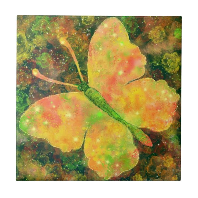 Butterfy and Flowers - Watercolor Art Collection Tile (Front)