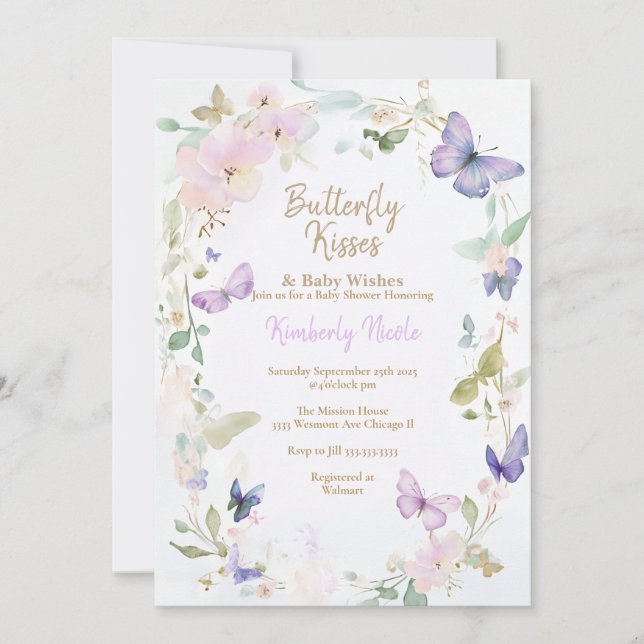 Butterly baby Purple butterflies baby shower Invitation (Front)