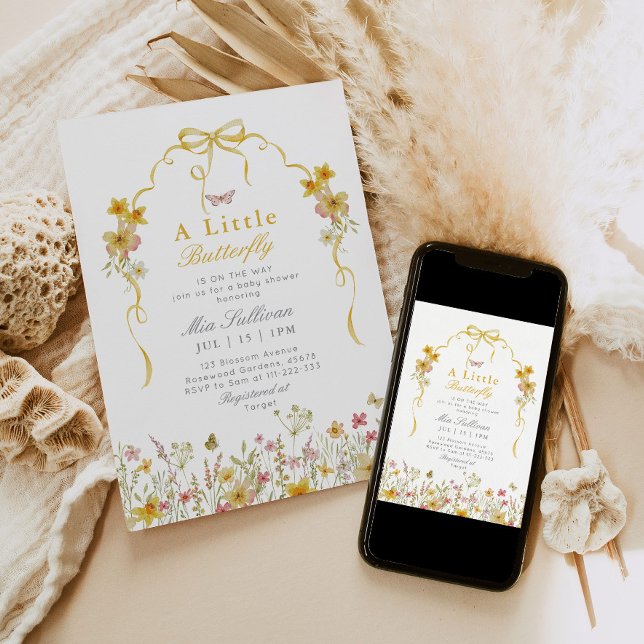 Butterly Photo wildflower yellow Baby shower Invitation (Creator Uploaded)