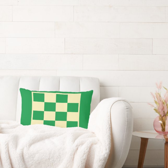 Buttermilk chequered design on green lumbar cushion (Couch)