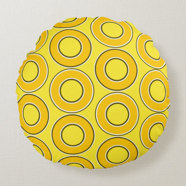 Butterscotch Retro Doughnuts Round Cushion (Front)