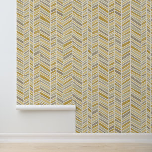 Butterscotch Yellow and Taupe Herringbone Wallpaper