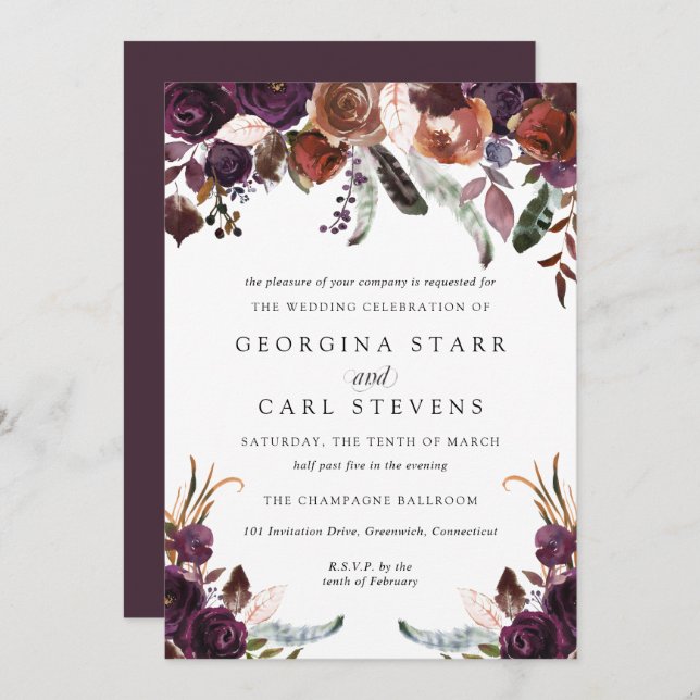 Butterum & Plum Wedding Invitation (Front/Back)