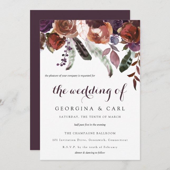 Butterum & Plum Wedding Invitation 1 (Front/Back)