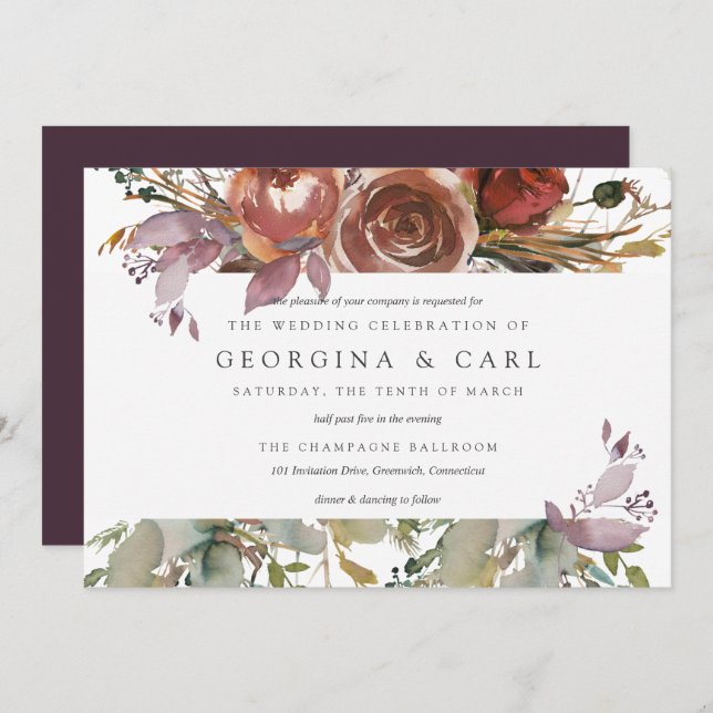 Butterum & Plum Wedding Invitation Landscape (Front/Back)