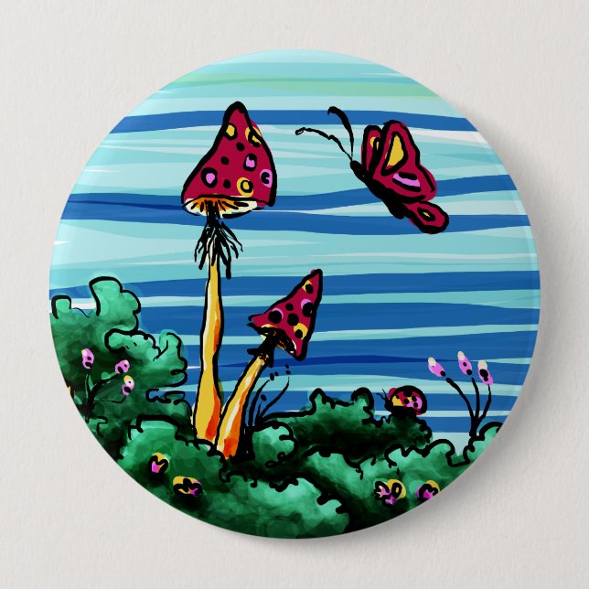 Button, 2 Red Mushrooms 10 Cm Round Badge (Front)