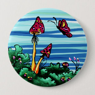 Button, 2 Red Mushrooms 10 Cm Round Badge
