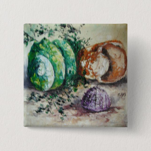 Button Ann Hayes Painting Sea Shells (Front)