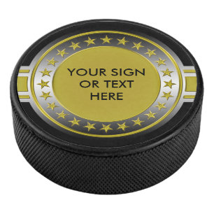 Button / Banner - Stars gold silver + YOURS Hockey Puck